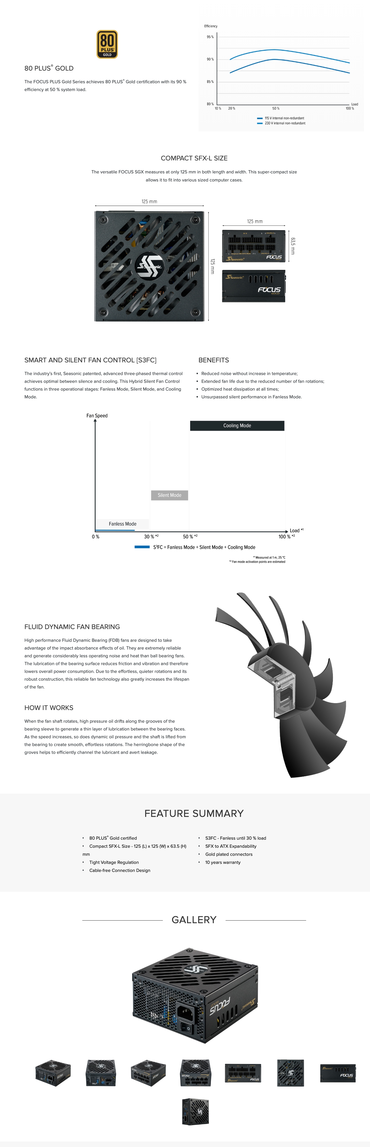 SEASONIC FOCUS SGX 80 PLUS GOLD 500W SSR-500SGX 125mm x 125mm x63.5 mm 1
