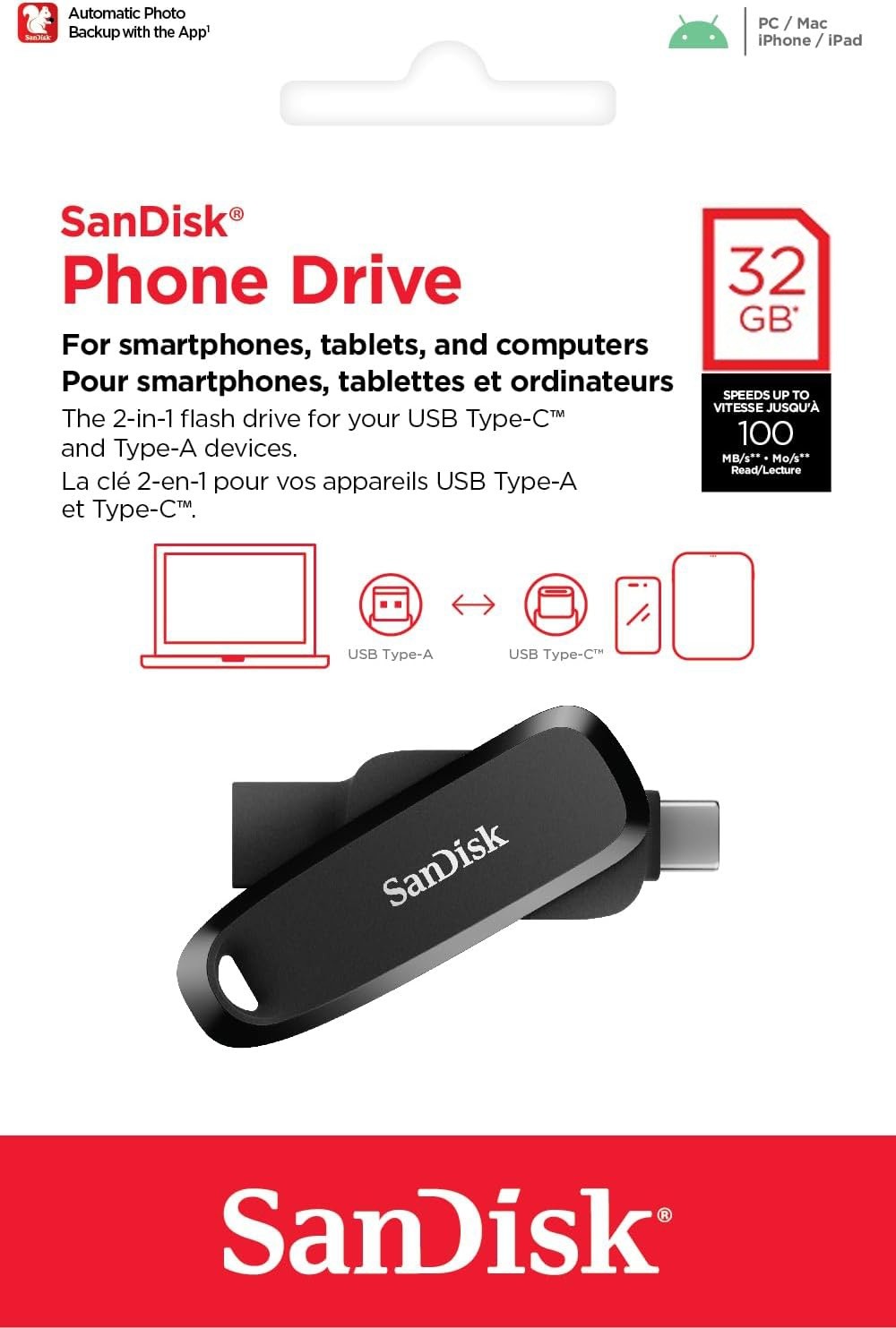 SanDisk 32GB Phone Dual Drive USB3.2 Type C+A Nasturium Orange (SDDDC6 ...