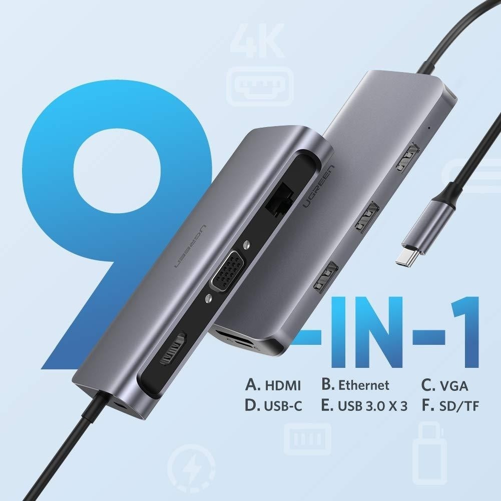 UGREEN Type C 9 in 1 Multifunction Adapter HDMI/ VGA/Gigabit/TypeC