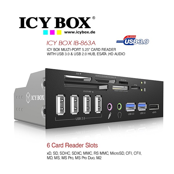 ICY BOX 5.25" Card Reader with multiport front panel (IB863aB