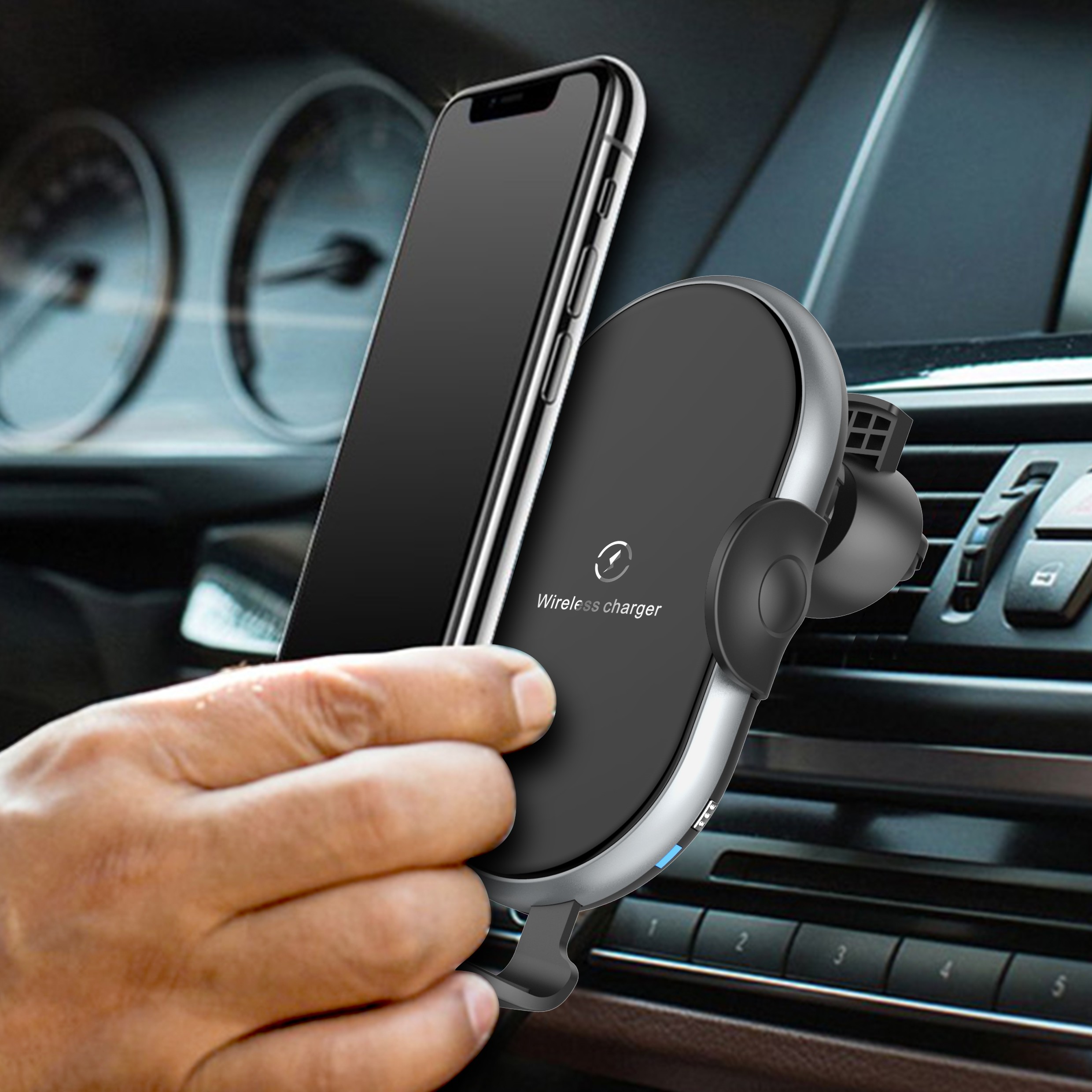 C366 Automatic Clamping Wireless Car Charger,with backlight PowerhousePC