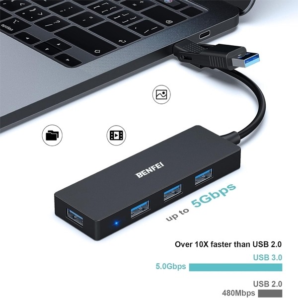 BENFEI 000291BK 4-Port USB 3.0 Ultra Flat Data Hub, USB C Hub with 4 ...