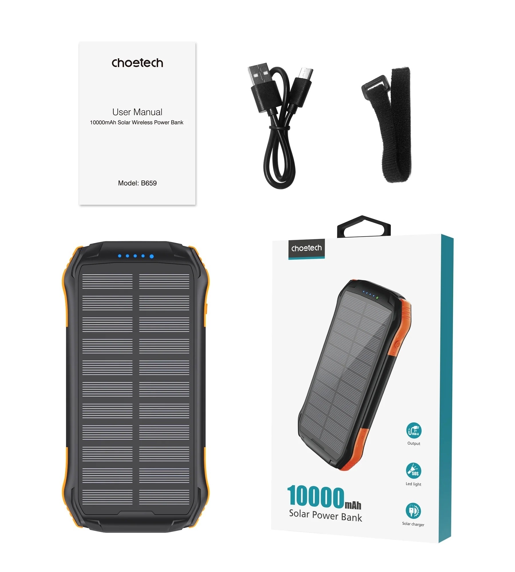CHOETECH 20,000mAh Dual Recharge Solar Power Bank with Fast Charging and Wireless Features main image 1