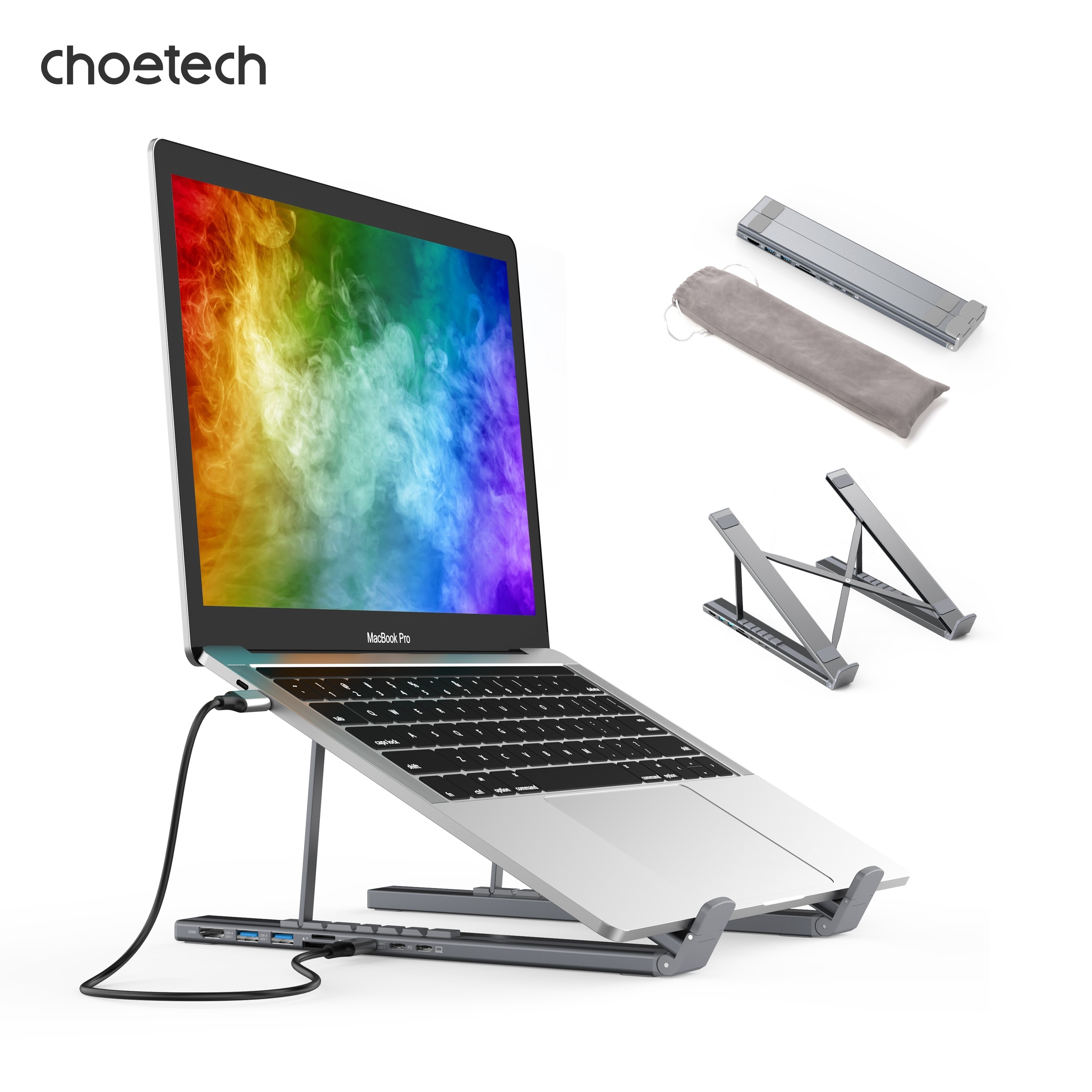 CHOETECH HUBM48 7in1 Hub + Foldable Laptop stand USBC to HDMI 4K