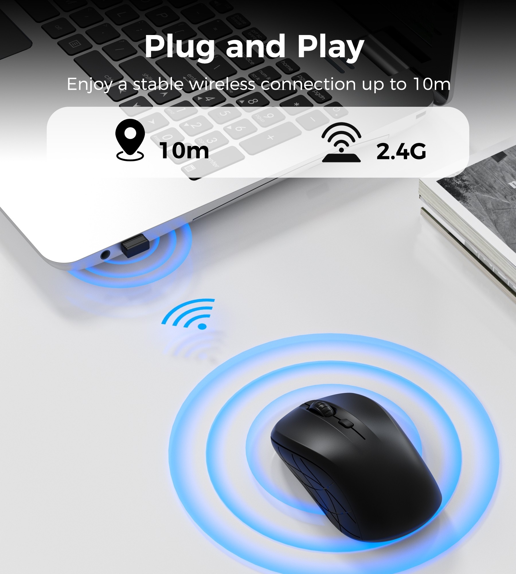 Choetech KB-002-BK 3-Level Adjustable 1600 DPI Wireless Mouse (Black ...