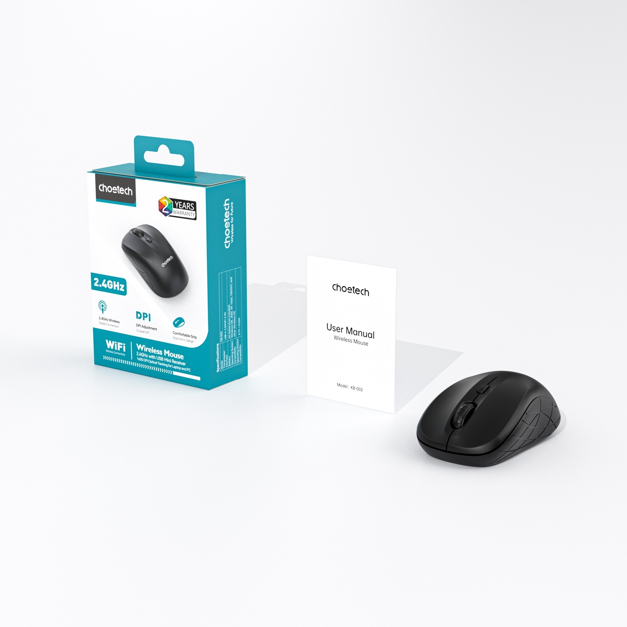 Choetech KB-002-BK 3-Level Adjustable 1600 DPI Wireless Mouse (Black ...