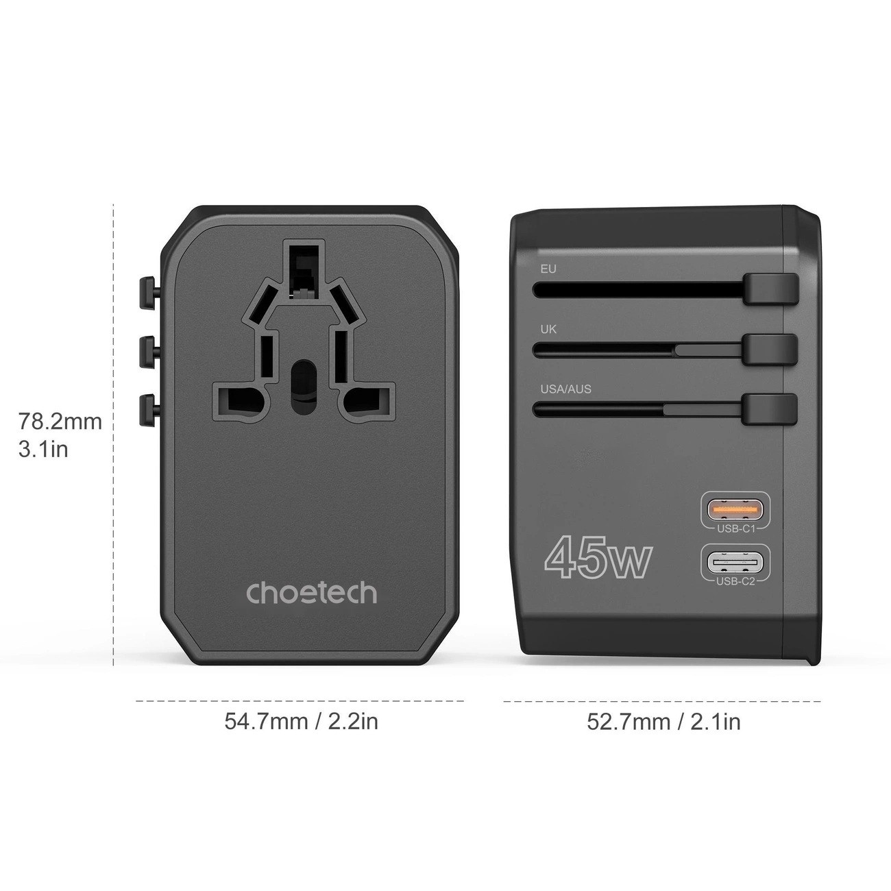 CHOETECH PD6045 GaN Tech 2C+2A 45W Travel Adapter with US EU UK AU ...