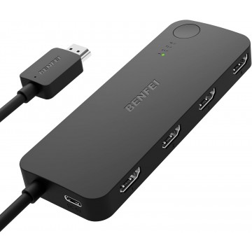 BENFEI 365BK HDMI Switch 4 in 1 Out 4K@60Hz, 2K@144Hz, HDCP 2.3 (with Adaptive Equalization Support 30ft HDMI Transmit)