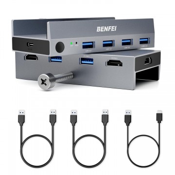 BENFEI 000355GY USB 3.0 HDMI KVM Switch(8K@60Hz) with 4 USB 3.0 Ports for 2 Computers Sharing Monitor Keyboard Mouse
