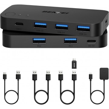 BENFEI 000376BK USB 3.0 Switch, USB Switcher 2 Computers Share 3xUSB 3.0 and 1xUSB C with Remote