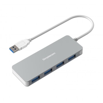 Simplecom CH319 Ultra Slim Aluminium 4 Port USB 3.0 Hub for PC Mac Laptop Silver