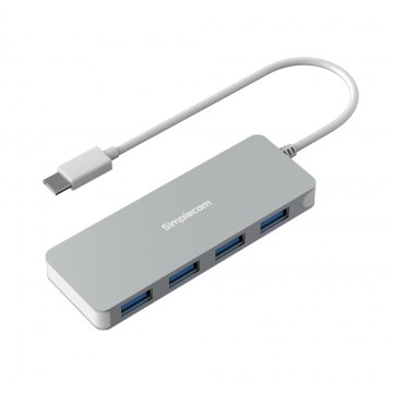 Simplecom CH320 Ultra Slim Aluminium USB 3.1 Type C to 4 Port USB 3.0 Hub Silver