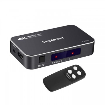 Simplecom CM324 4 Way HDMI 2.0 Switch with Remote 4 In 1 Out Splitter HDCP 2.2 4K @60Hz UHD HDR 