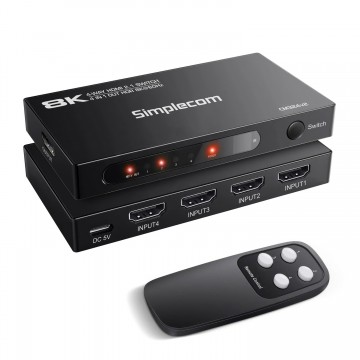 Simplecom CM324v2 4-Port HDMI 2.1 Switch with Remote 4 IN 1 OUT Splitter HDCP 2.3 8K@60Hz