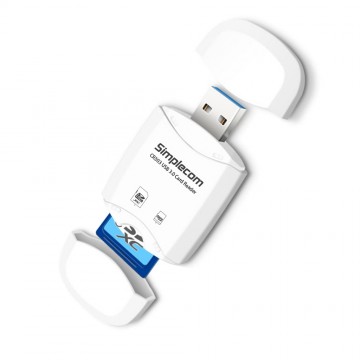 Simplecom CR303 2 Slot SuperSpeed USB 3.0 Card Reader with Dual Caps White