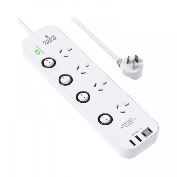 Chosen Brother Individual Switch Powerboard with 4 AC Outlets, 2 USB-A and 2 USB-C, Surge Protector 1.5M Extension Cord, 350 Joules, Overload Protection