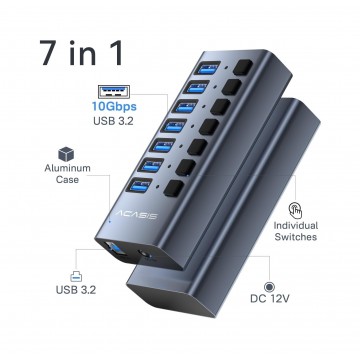 ACASIS HS-707MG-10G 7-in-1 USB 3.2 Gen2 10Gbps Docking Hub w AC for PC Laptop