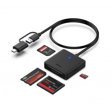 BENFEI 000328BK 4-in-1 USB 3.0 and USB-C to SD Micro SD MS CF Card Reader Adapter