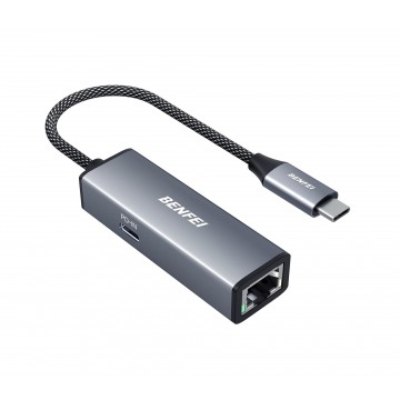 BENFEI 000362GY USB-C to Ethernet Gigabit Adapter with 100W Power Delivery, Thunderbolt 3/4 to RJ45 Ethernet LAN Network Adapter