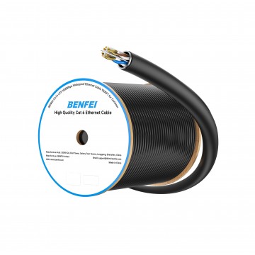 BENFEI 000704BK-305MS Pure Copper Cat 6 Cable 305M-Waterproof Black PE+PVC (Shielded) Double-Layer Jacket