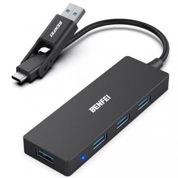 BENFEI 000291BK 4-Port USB 3.0 Ultra Flat Data Hub, USB C Hub with 4 Ports USB 3.0 Adapter