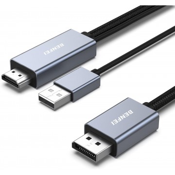 BENFEI 344GY-3M HDMI to DisplayPort Unidirectional 4K Active Cable with USB Powered 3M