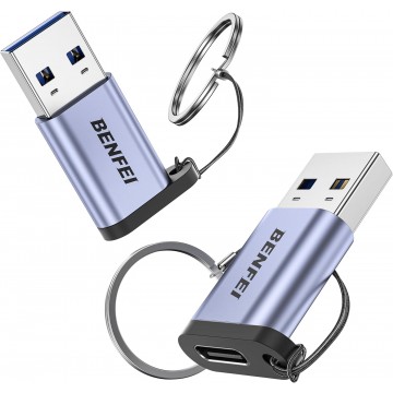 BENFEI 407GY 2-Pack USB Type-A to USB-C Adapter Male to Female Supporting 5V 3A Charging and 10Gbps Data Transmit