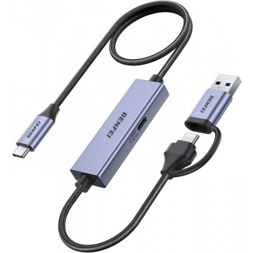 BENFEI 408GY USB-C to USB-C+A + PD (100W) Video/Audio Capture Card Supporting Full HD 1080P 60FPS for Streaming, Recording, Gaming