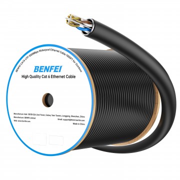 BENFEI 000701BK-305M CAT6 UTP 1000Mbps Waterproof Ethernet Cable 1000FT for Outdoor 305M (Unshielded)
