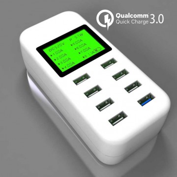 8 Port Smart AC USB Wall Charger LED iPad iPhone Android Tablet 8A with one QC3.0