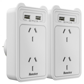HUNTKEY SAC207 SMART WALL CHARGER with 2 AC and 2 USB combined 2.4A (TWIN PACK)