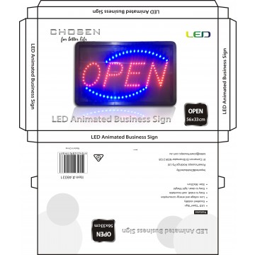 CHOSEN BRANDED " OPEN" LED SIGN BOARD 56X33CM