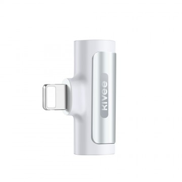 KIVEE AD10 iPhone 8-pin to 3.5mm Audio + Charging Adapter White